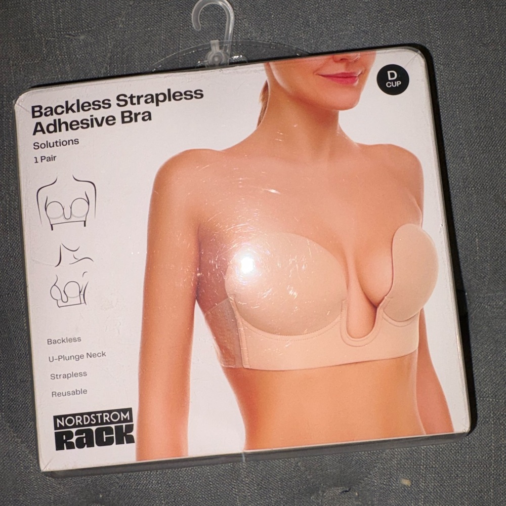 NWT Sticky Push Up Adhesive Bra Backless Strapless Nude D